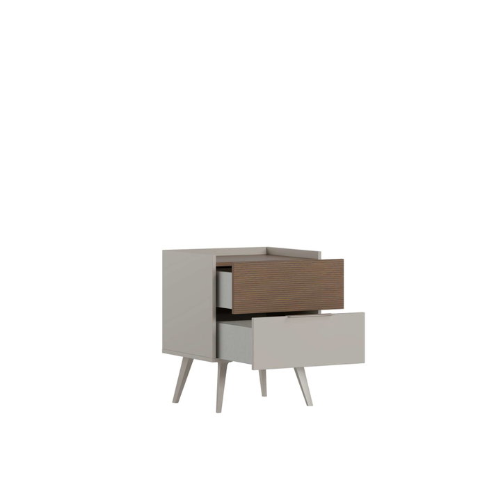 Hanah Home Mesita de Noche Milano Visón, 2 Cajones y Estanterías, Fabricada en Tablero de Partículas Recubierto de Melamina